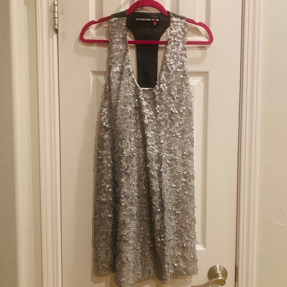 Literature Noir Leather & Sequin Mini Dress